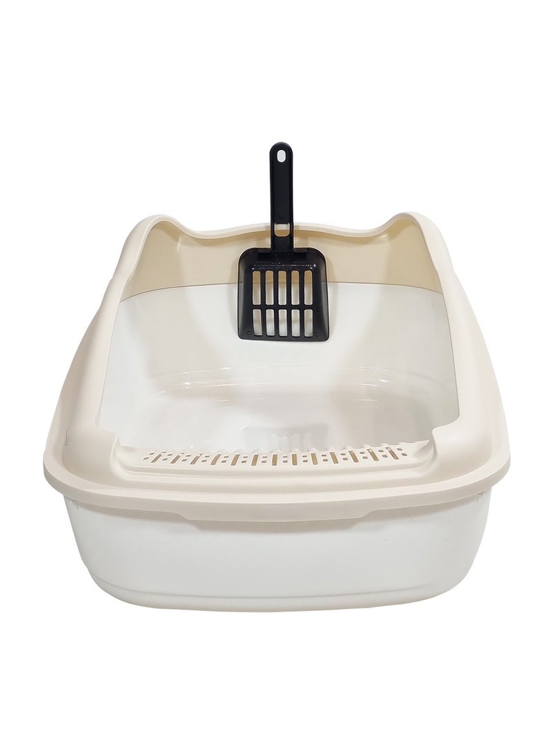 NNC PETS Large Cat Litter Pan for all size cats, Durable plastic and Removable design, 56cm Cat litter box with Scoop, High fence and Anti-splash, Pet waste box with Easy to clean (Beige) - Image 1