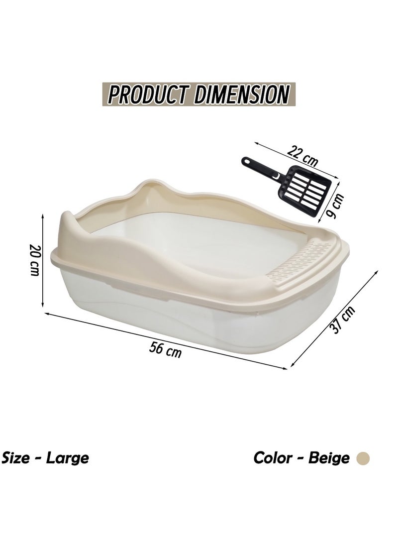 NNC PETS Large Cat Litter Pan for all size cats, Durable plastic and Removable design, 56cm Cat litter box with Scoop, High fence and Anti-splash, Pet waste box with Easy to clean (Beige) - Image 2