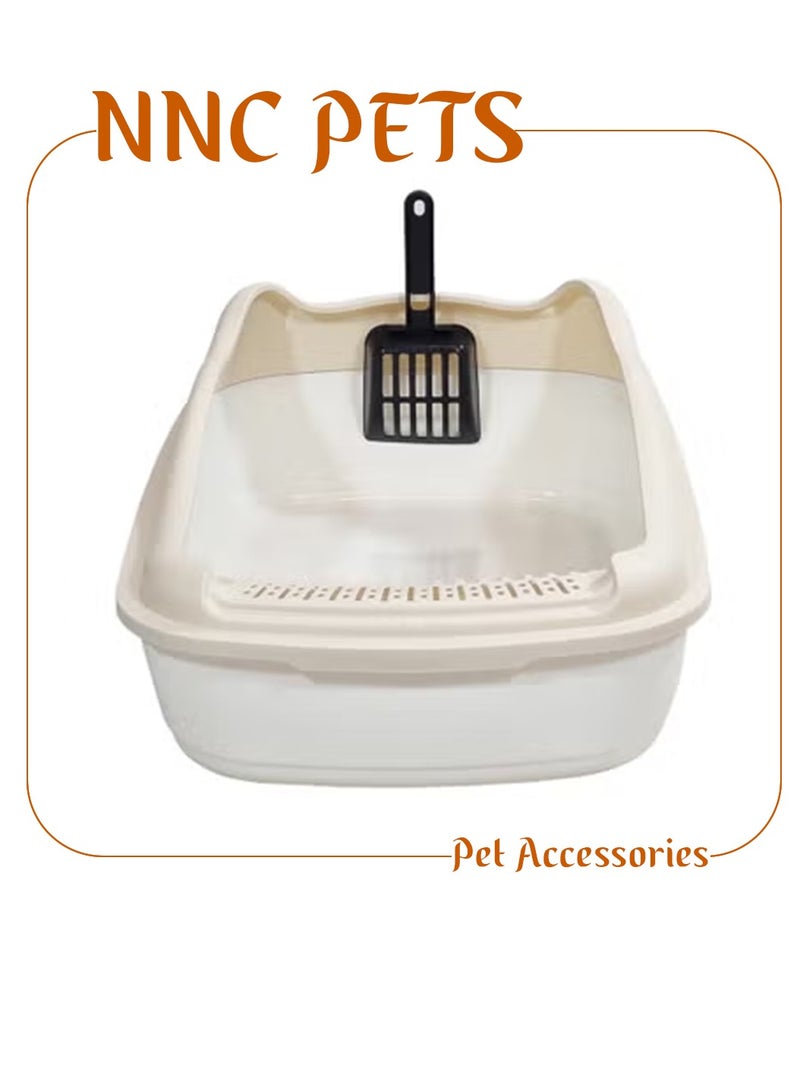 NNC PETS Large Cat Litter Pan for all size cats, Durable plastic and Removable design, 56cm Cat litter box with Scoop, High fence and Anti-splash, Pet waste box with Easy to clean (Beige) - Image 1