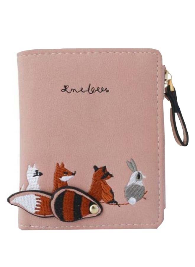 Animals Embroidery Bifold Wallet Pink/Brown - Image 1