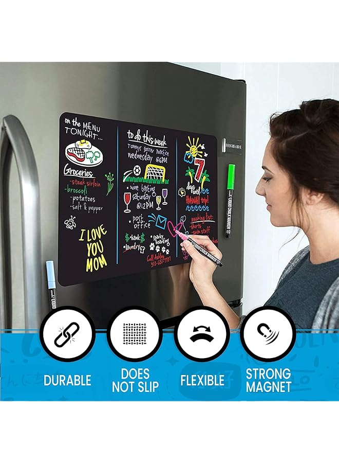 Arabest Dry Erase Board Magnetic Black Board For Fridge 45X30Cm 4 Liquid Blackboard Markers With Magnet Small Chalkboard Magnet White Board Refrigerator Magnetic Whiteboard Sheet  - Image 5