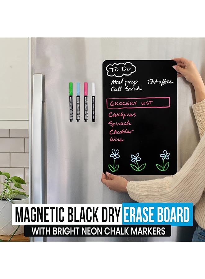 Arabest Dry Erase Board Magnetic Black Board For Fridge 45X30Cm 4 Liquid Blackboard Markers With Magnet Small Chalkboard Magnet White Board Refrigerator Magnetic Whiteboard Sheet  - Image 2