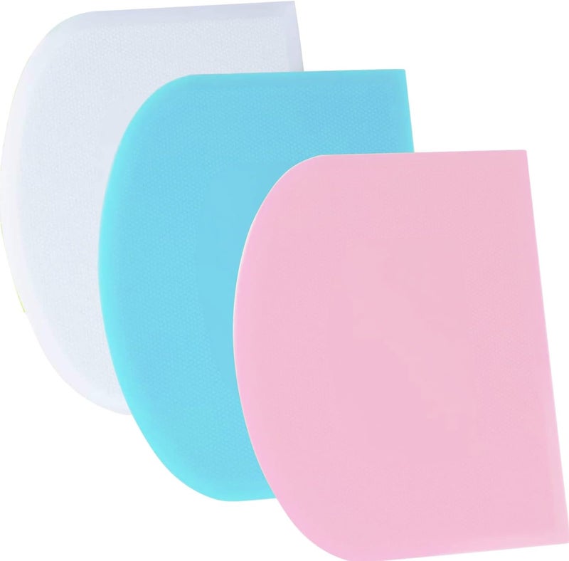 SURDOCA Dough Scraper Bench Scraper - 3P 7.1x4.9" Plastic Flexible Bowl Scraper, Sharp Edge & Angles Cake Scraper. Non-Slip Bakeware Decorating Tools Sculpting & Modeling Tools - Blue+White+Pink - Image 1