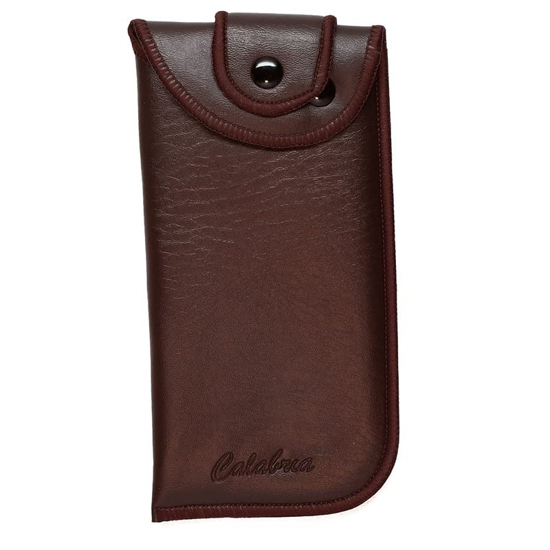 Calabria Vertical Button Snap Belt Loop Eyeglass Case Brown Men Women PU Leather Vintage Eye Glasses Holder Sunglass Pouch
