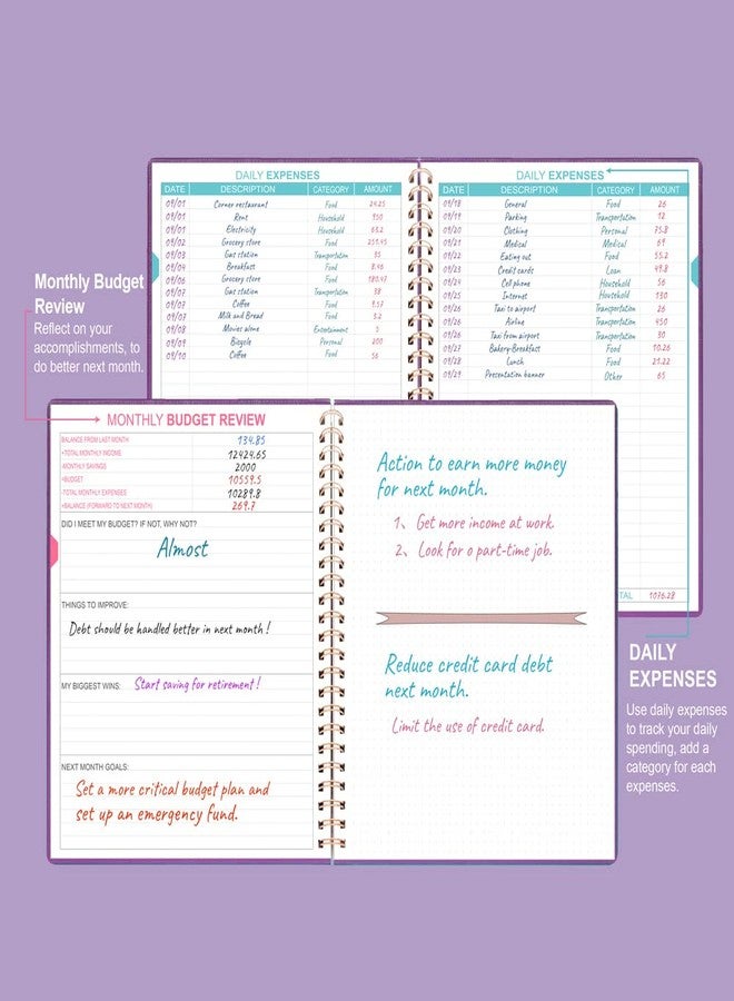 Getvow Budget Planner - 8" x 9.5" Monthly Budget Book with Expense Tracker Notebook, 2026 Budgeting Book and Financial Planner to Control Your Money. Large Size, PU Leather, Purple - Image 3