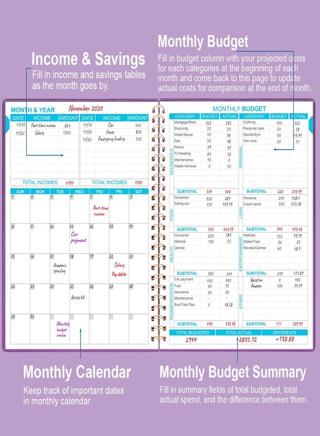 Getvow Budget Planner - 8" x 9.5" Monthly Budget Book with Expense Tracker Notebook, 2026 Budgeting Book and Financial Planner to Control Your Money. Large Size, PU Leather, Purple - Image 2