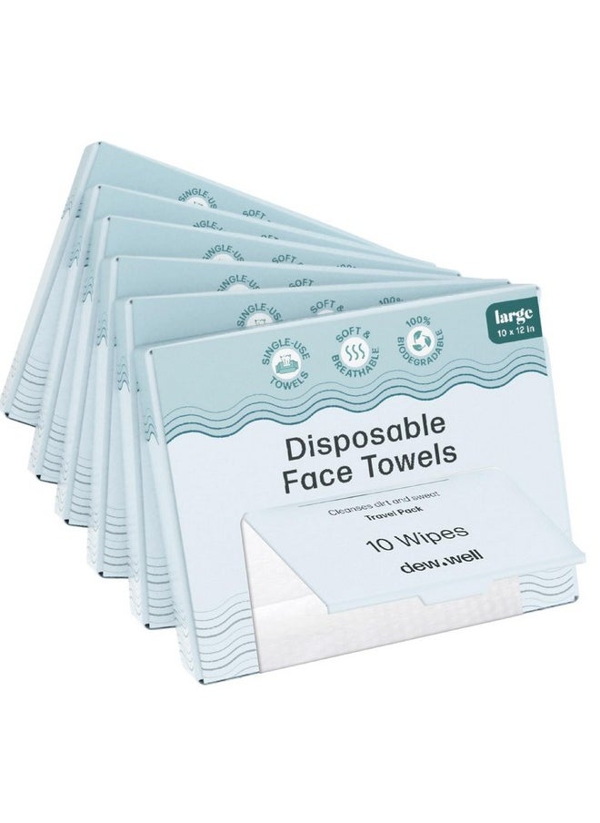 Dew Well Large Disposable Face Towels 60 Towelettes Total (6 Boxes) Soft Breathable 100% Biodegradable Singleuse Disposable Washcloths For Travel Travel Toiletries For Men And Women  - Image 1
