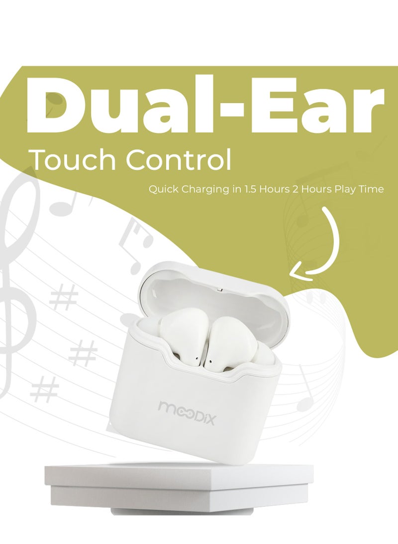 Moodix KI23KT03 Bluetooth Earbuds with Smart Touch Control, White - Image 4
