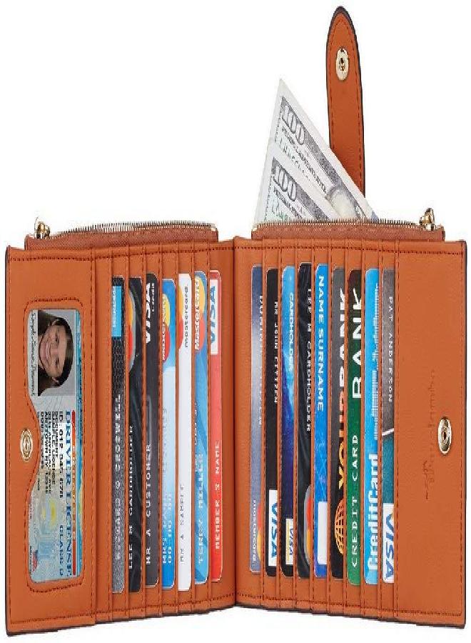 Travelambo Womens Walllet RFID Blocking Bifold Multi Card Case Wallet with Zipper Pocket Genuine Leather (Tan) - Image 3