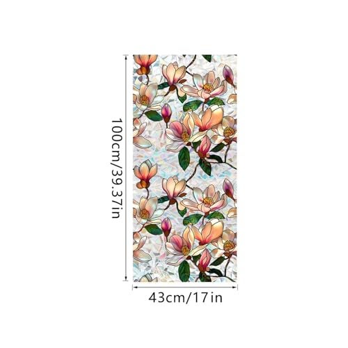 Aomkmi Floral Window Privacy Films, Stained Glass Rainbow Window Sticker Decor, UV Blocking Removable Static Cling Film for Bathroom Living Room Bedroom Sunroof, 17 x 39.37 Inch - Image 2
