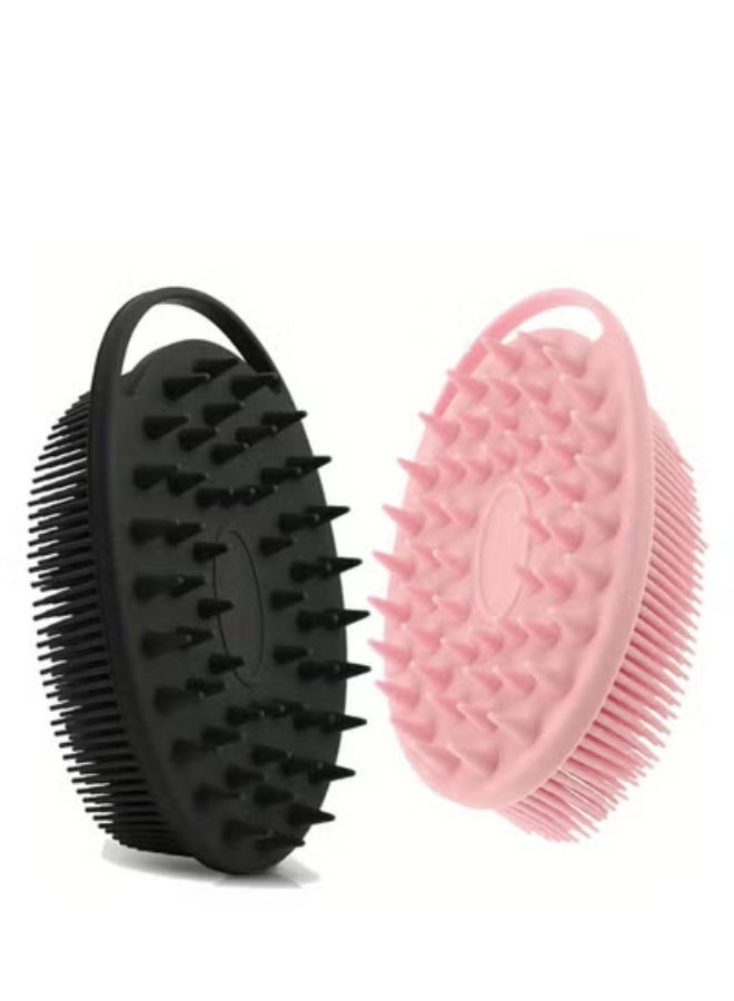 EFUMKE 2-Piece Silicone Shower Set, Silicone Loofah Shower Scrub, Double-Sided Exfoliating Scrub with Handle, Scalp Massager, Shampoo Brush - Image 1