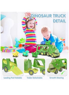 Excefore Dinosaur Toys for Kids 3-5 Years Old,Dinosaur Transport Carrier Truck with 4 Pack Small Pull Back Dino Car,Dinosaur Transport Truck Toys for 2 Year Old boy Christmas Birthday Gift  - Image 3
