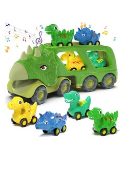 Excefore Dinosaur Toys for Kids 3-5 Years Old,Dinosaur Transport Carrier Truck with 4 Pack Small Pull Back Dino Car,Dinosaur Transport Truck Toys for 2 Year Old boy Christmas Birthday Gift  - Image 1