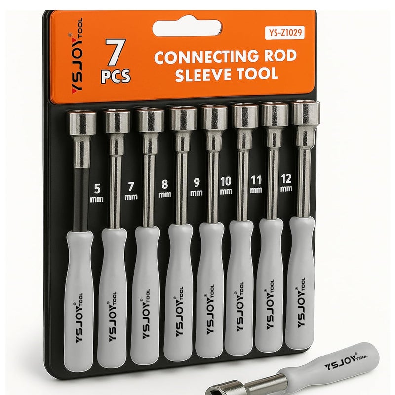 Veltrix - 7 Piece Hex Nut Driver Set | 5-12mm Sleeve Tools with Easy Grip Handle | Deep Socket Wrench for Electronics, DIY, and Repairs | Non-Magnetic Steel Hand Tool Kit - Image 2