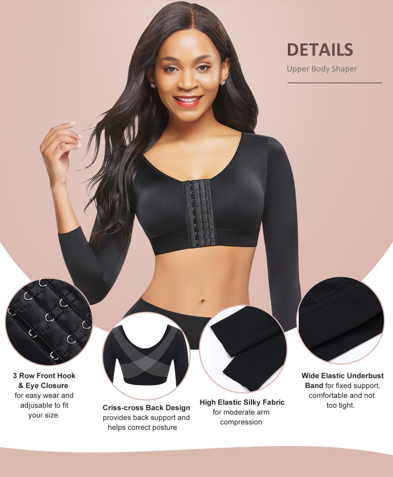 FeelinGirl Upper Arm Compression Sleeve Post Surgery Posture Corrector Tank Top Arm Slimmer Shapewear Black M - Image 3