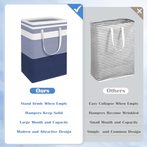 BlissTotes 3-Pack Laundry Basket, Freestanding＆Waterproof Laundry Hamper, Collapsible Tall Clothes Hamper with Easy Carry Handles for Clothes, Towels in the Family and Dorm,Gradient Blue,100L - Image 3