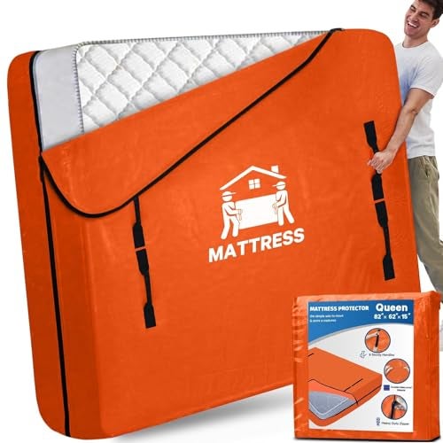 BETU Mattress Bags for Moving, BETU Mattress Protector Waterproof Mattress Cover Queen Size Storage Bags with 8 Heavy-Duty Handles and Zipper for Bed Extra Thick Large Reusable (82"x62"x15" Orange) - Image 1
