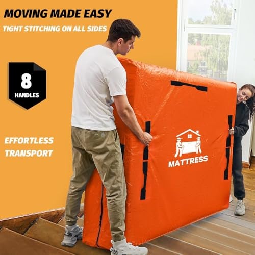 BETU Mattress Bags for Moving, BETU Mattress Protector Waterproof Mattress Cover Queen Size Storage Bags with 8 Heavy-Duty Handles and Zipper for Bed Extra Thick Large Reusable (82"x62"x15" Orange) - Image 3
