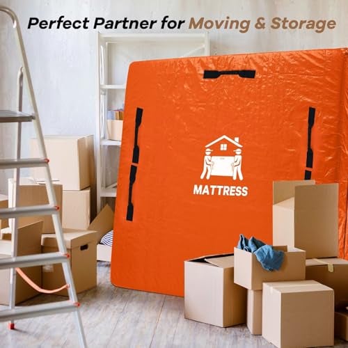 BETU Mattress Bags for Moving, BETU Mattress Protector Waterproof Mattress Cover Queen Size Storage Bags with 8 Heavy-Duty Handles and Zipper for Bed Extra Thick Large Reusable (82"x62"x15" Orange) - Image 5