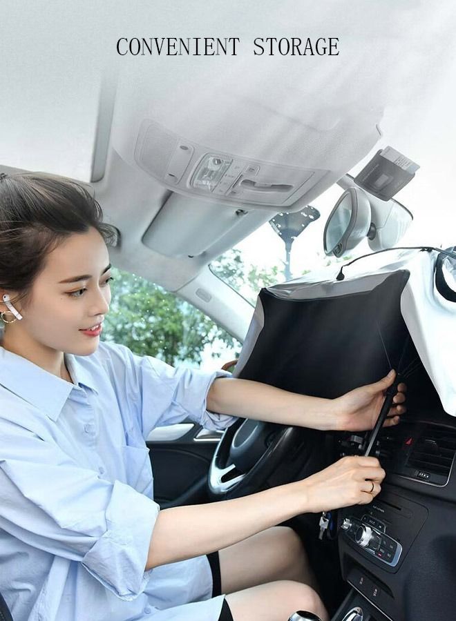 DUNISO Car Windshield Sunshade Umbrella Pull Ring Car Sun Shade Front Window Cover Foldable Sunshade Umbrella for UV Ray Block Sun Heat Protection for Most Vehicles Automotive Interior - Image 3