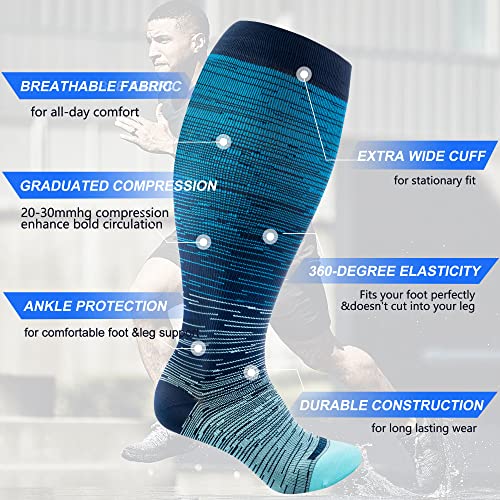 LEVSOX Plus Size Compression Socks Wide Calf Men&Women 20-30 mmhg Knee High Extra Large Graduated Black Compression Socks for Nurse, Medical, Diabetic, Atheletic, Travel - Image 2