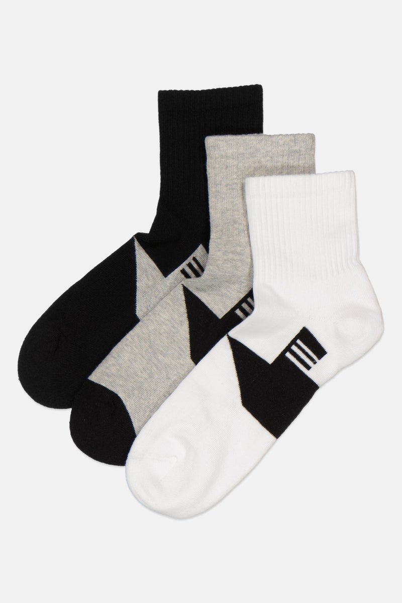 RBX Men 3 Pairs Solid Quarter Socks, Multicolor  - Image 1