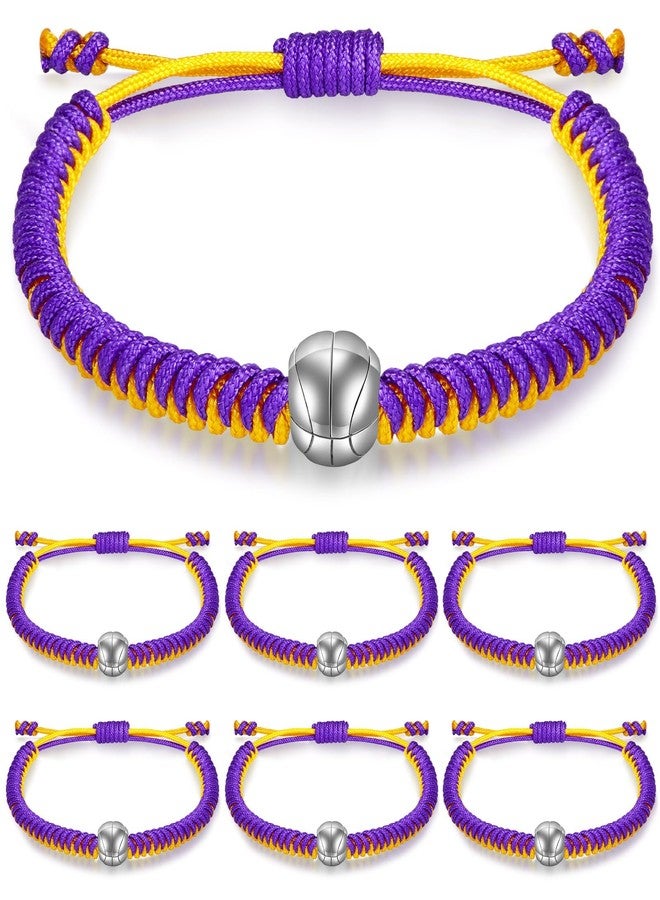 Ecation 6 Pcs Laker Adjustable Basketball Bracelets Gifts Woven Charm Bracelet Braided Rope Bracelet Friendship Bracelets Goodies for Basketball Players(Yellow Purple) - Image 1