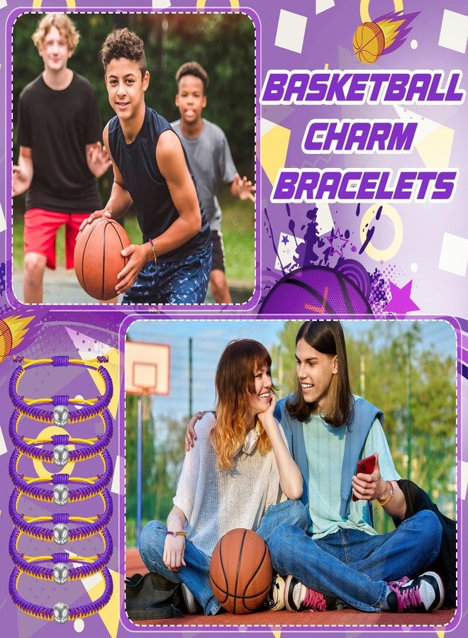 Ecation 6 Pcs Laker Adjustable Basketball Bracelets Gifts Woven Charm Bracelet Braided Rope Bracelet Friendship Bracelets Goodies for Basketball Players(Yellow Purple) - Image 3