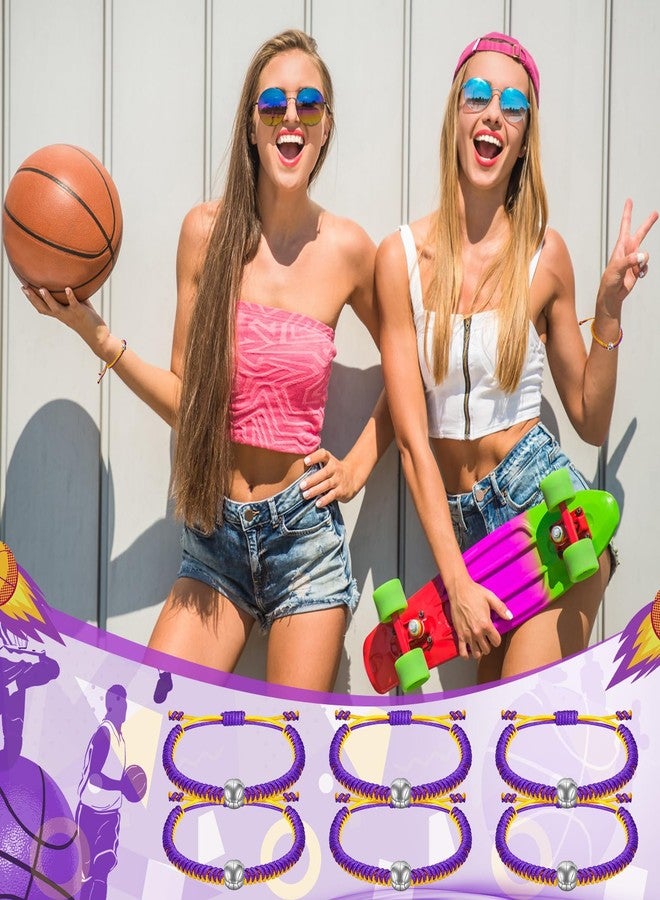 Ecation 6 Pcs Laker Adjustable Basketball Bracelets Gifts Woven Charm Bracelet Braided Rope Bracelet Friendship Bracelets Goodies for Basketball Players(Yellow Purple) - Image 4