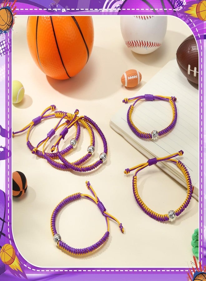 Ecation 6 Pcs Laker Adjustable Basketball Bracelets Gifts Woven Charm Bracelet Braided Rope Bracelet Friendship Bracelets Goodies for Basketball Players(Yellow Purple) - Image 5