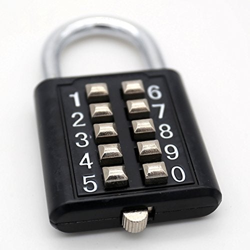 TEMEILI MIONI 10 Digit Push Button Combination Padlock, 5 Digit Locking Mechanism, Black - Image 1
