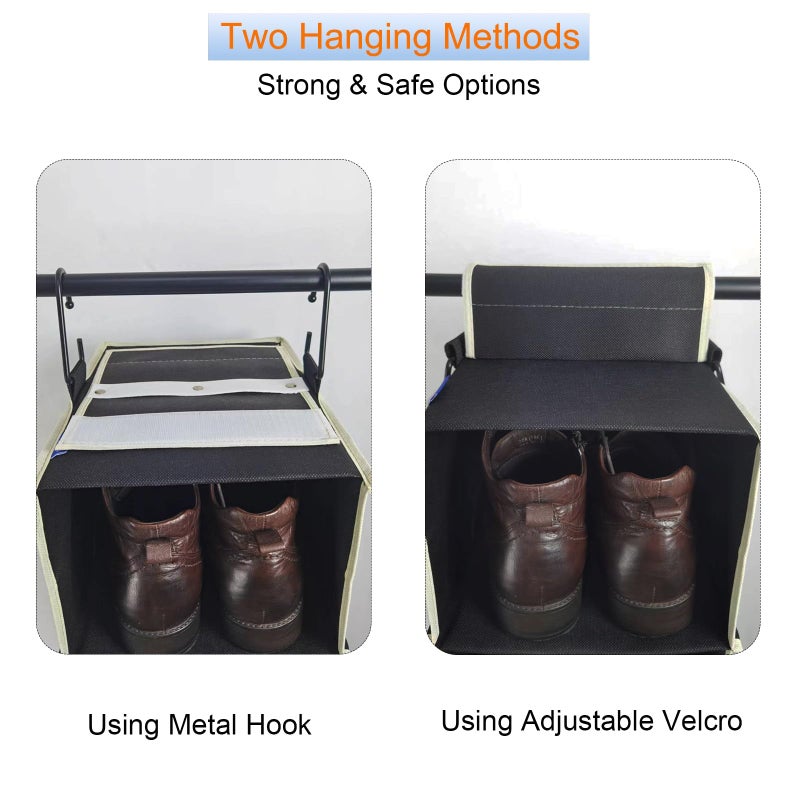 roomtalk Large-Sized Hanging Shoe Organizer 8-Shelf, Hanging Closet Organizer with 8 Side Pockets, Wider Hanging Shelves for Storage Shoes Clothes 9" W Ã— 11.8" DÃ— 48" H, Black. - Image 3