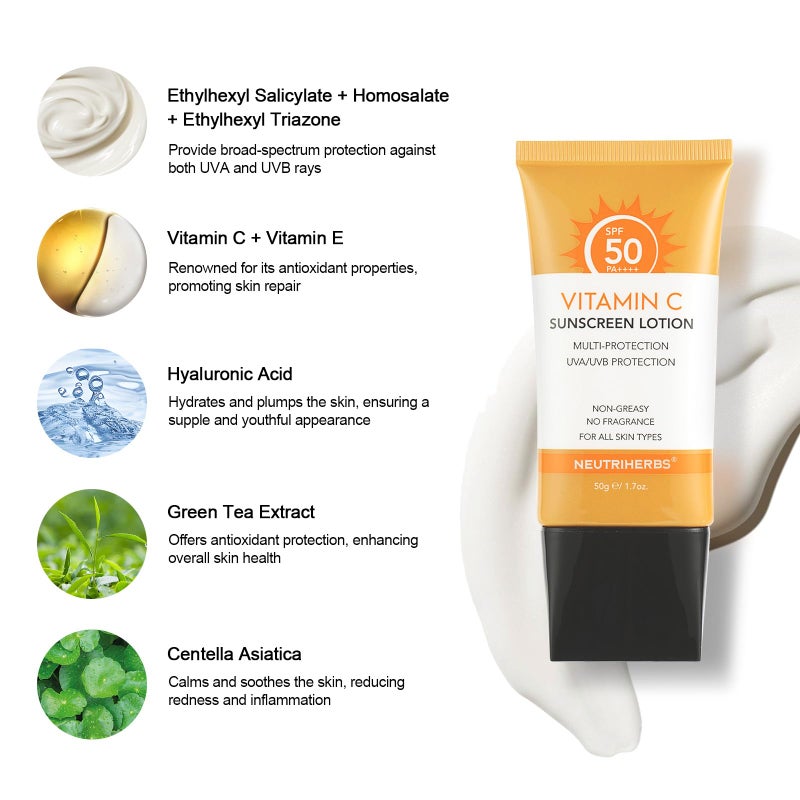 NEUTRIHERBS كريم واقي الشمس NEUTRIHERBS ملون SPF 50 للوجه والجسم، لوشن واقي من الشمس PA++++، طيف واسع، واقي شمس للوجه بفيتامين E وفيتامين C، واقي شمس للسفر - Image 3