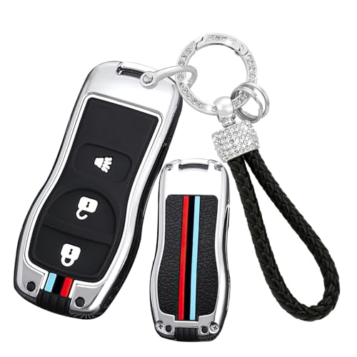 Ysbxitu 3 Buttons Metal Remote Key Fob Cover Fit for Nissan Smart Key Shell Case with Keychain Fit for Nissan Xterra Titan Armada Frontier Quest Sentra Key Protection Cover Bling Chain Silver - Image 1