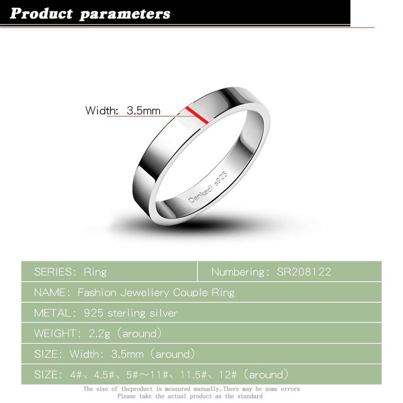 Dankadi Men & Women Simple Fashion 925 Sterling Silver Ring Smooth Plain Dome Comfort Solid Silver Ring Wedding Engagement 3.5 mm Ring 3-12# (classic style, 5.5) - Image 3