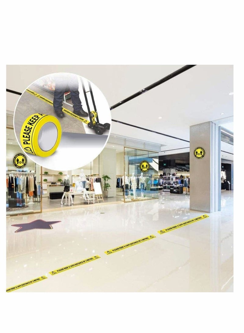 ماركة غير محددة Hazard Tape 2 Roll with Piece Safety Sign, Keep Social Distancing -PLEASE KEEP A SAFE DISTANCE OF METRES  - Image 3