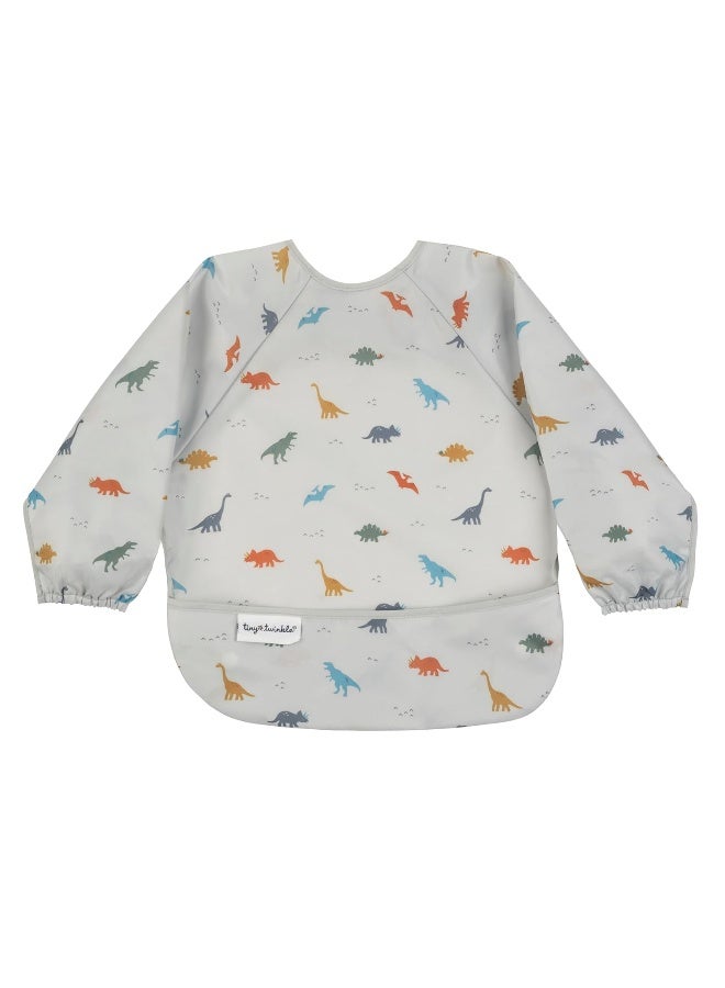 Tiny Twinkle Mess Proof Baby Bib,Waterproof Smock Baby Bib for Eating,Machine Washable Long Sleeve Bib,Baby Led Weaning,Toddler Bib,BLW Supplies(Dinosaur, Small 6-24 Months) - Image 1