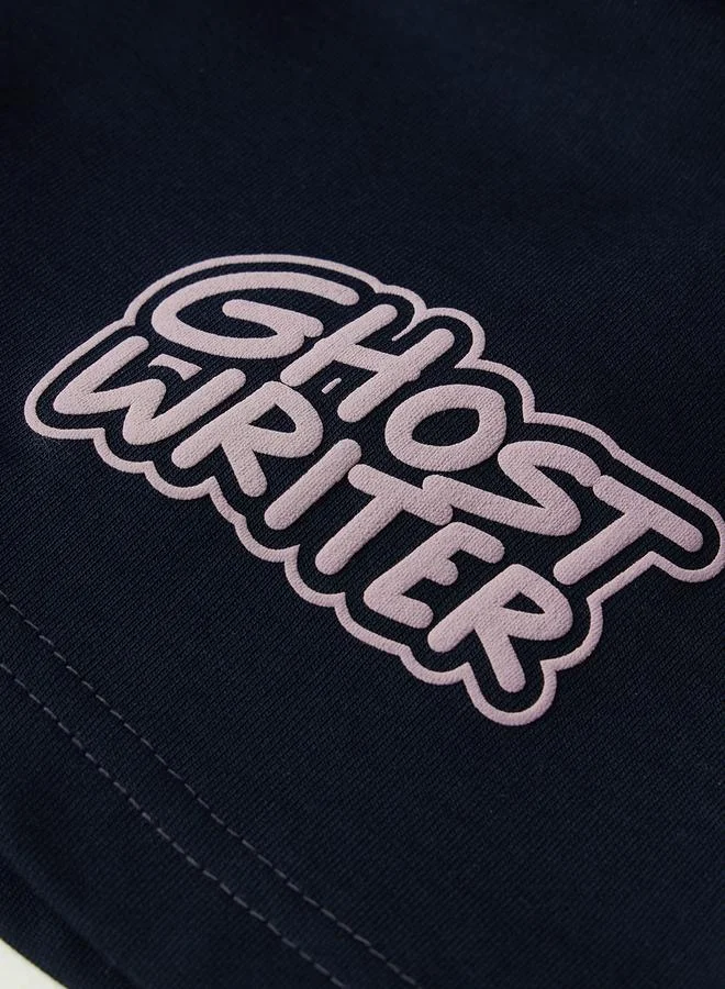 The Souled Store Men Navy Oversized Ghost Writer T-Shirt