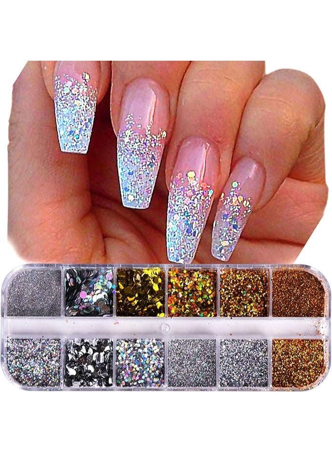 ترتر لامع رقيق ثلاثي الأبعاد للأظافر - زخارف فنية للأظافر فائقة اللمعان للاستخدام في المنزل وفي الصالونات - رقائق لامعة للأظافر الهلامية والأكريليكية والطبيعية - مزيج لامع متعدد الألوان سهل الاستخدام - Image 4