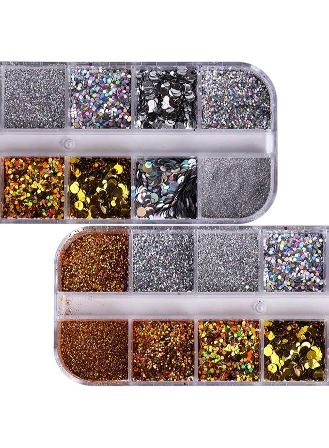 ترتر لامع رقيق ثلاثي الأبعاد للأظافر - زخارف فنية للأظافر فائقة اللمعان للاستخدام في المنزل وفي الصالونات - رقائق لامعة للأظافر الهلامية والأكريليكية والطبيعية - مزيج لامع متعدد الألوان سهل الاستخدام - Image 1