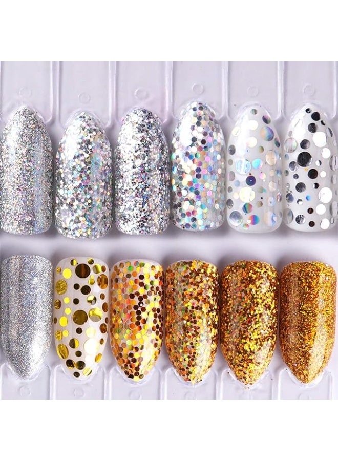 ترتر لامع رقيق ثلاثي الأبعاد للأظافر - زخارف فنية للأظافر فائقة اللمعان للاستخدام في المنزل وفي الصالونات - رقائق لامعة للأظافر الهلامية والأكريليكية والطبيعية - مزيج لامع متعدد الألوان سهل الاستخدام - Image 2