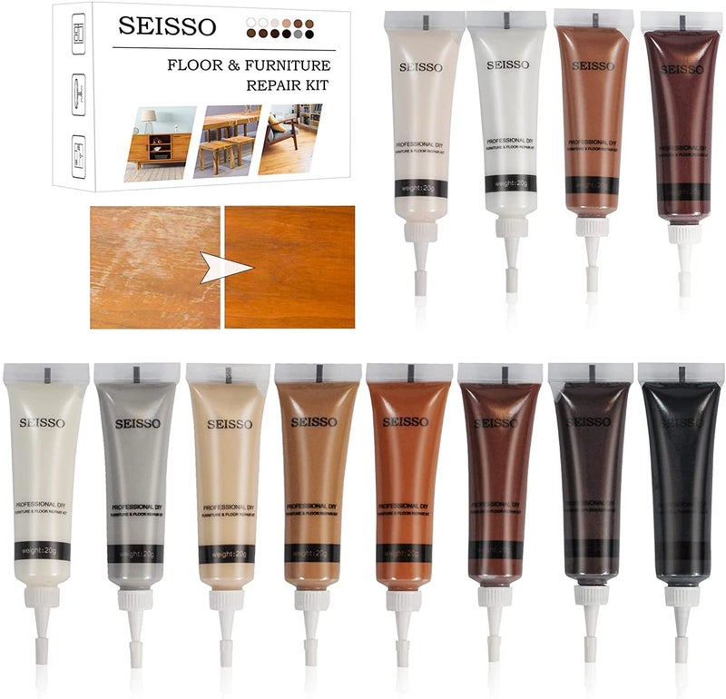 SEISSO Wood Repair Kit Wood Touch up Paint Restore Any Wood Furniture Wood Stain, 12 Colors Cover Surface Scratch for Wooden Floor Table, Filler Furniture Paint Oak, Cabinet, Door, Veneer, Walnut - Image 1