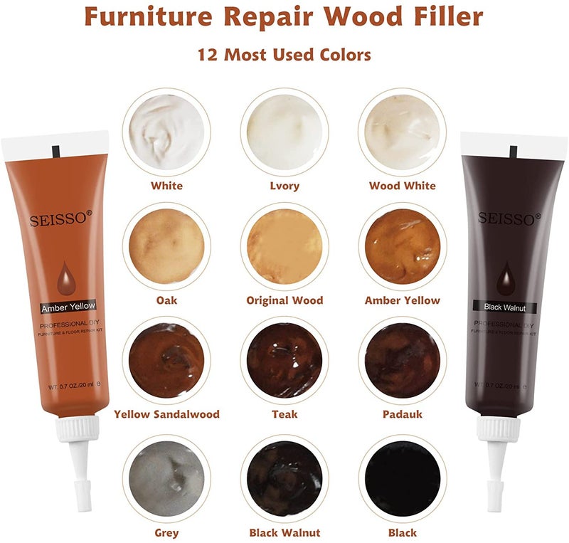 SEISSO Wood Repair Kit Wood Touch up Paint Restore Any Wood Furniture Wood Stain, 12 Colors Cover Surface Scratch for Wooden Floor Table, Filler Furniture Paint Oak, Cabinet, Door, Veneer, Walnut - Image 2