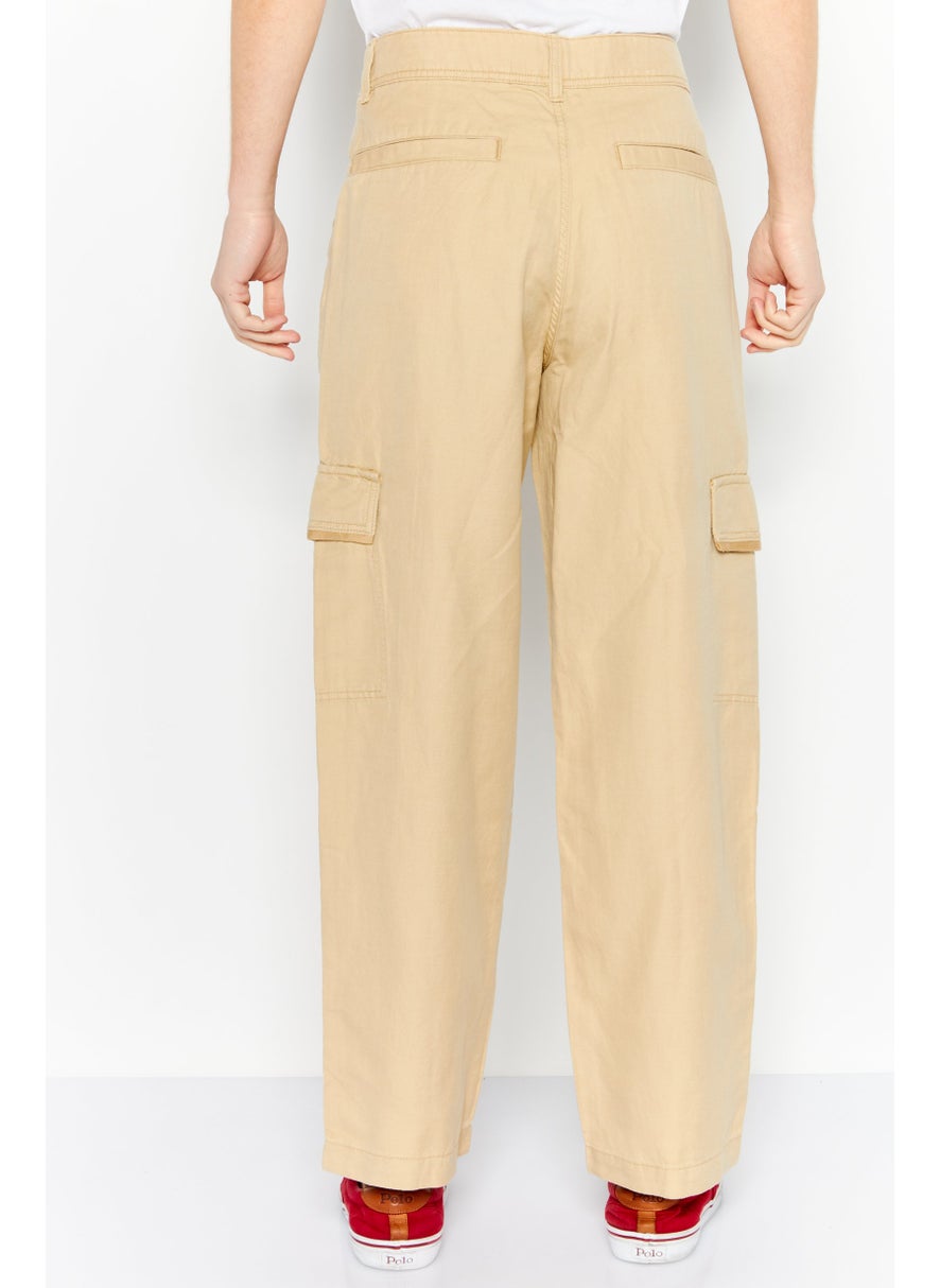 ESPRIT Men Regular Fit Solid Cargo Pants, Light Tan  - Image 4