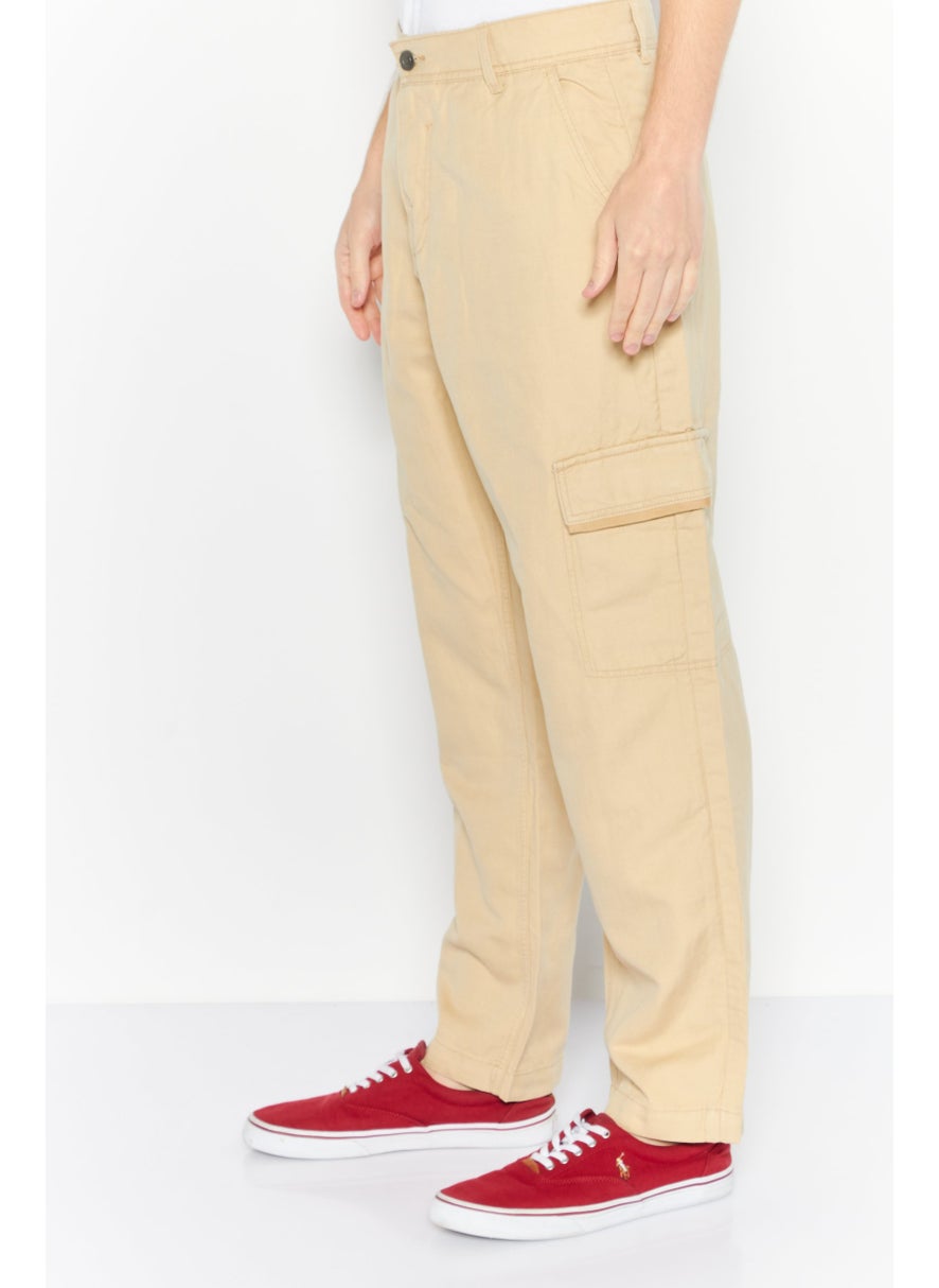 ESPRIT Men Regular Fit Solid Cargo Pants, Light Tan  - Image 3