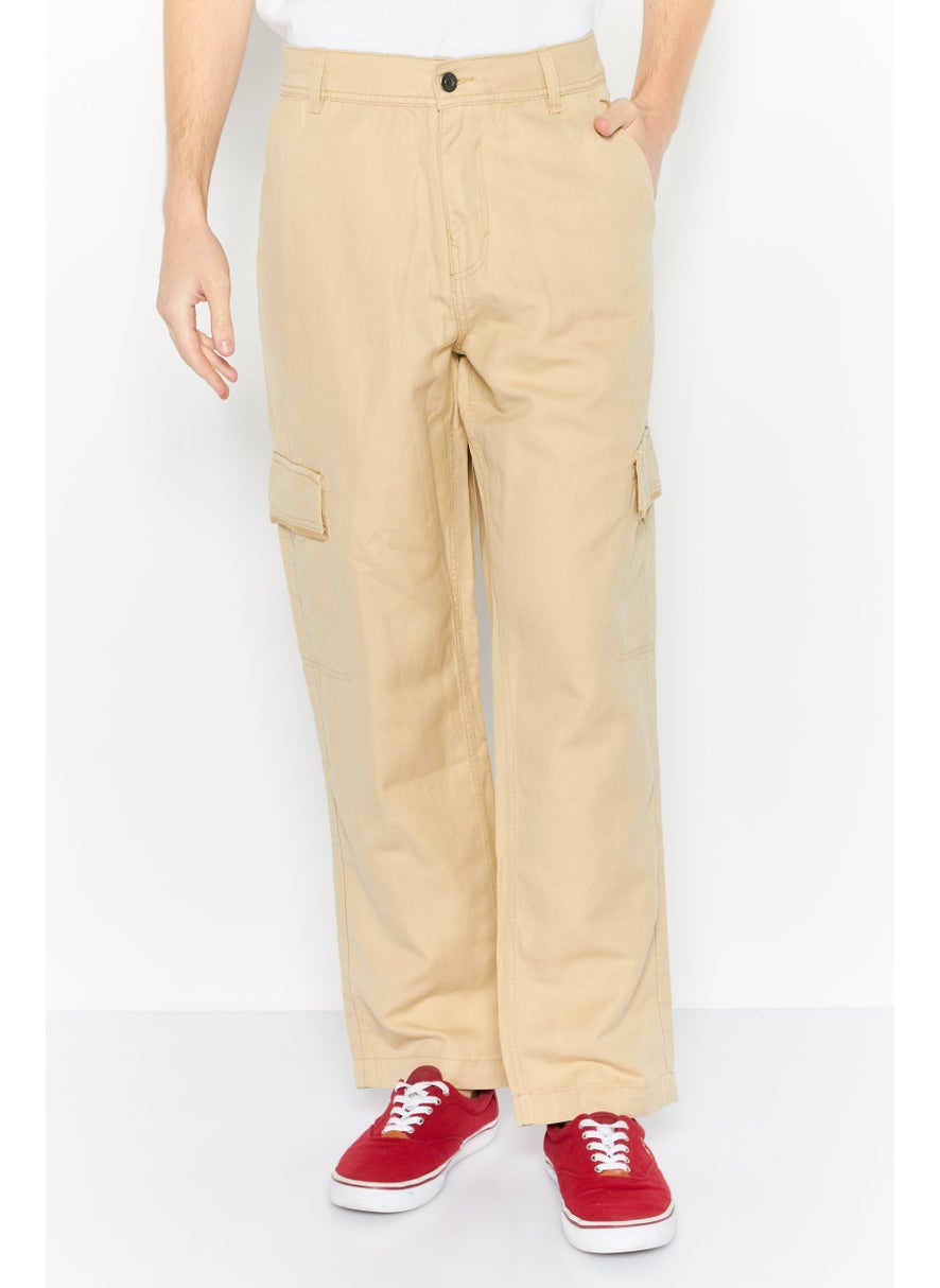 ESPRIT Men Regular Fit Solid Cargo Pants, Light Tan  - Image 1