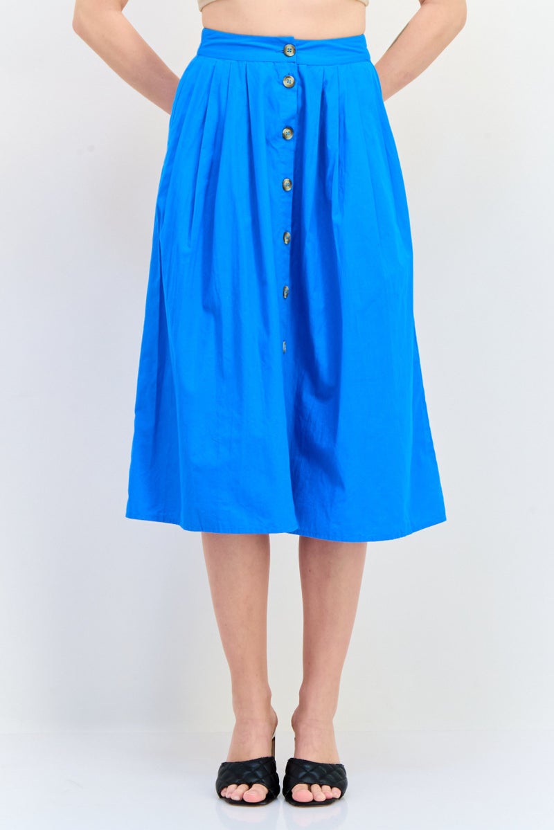 Fire & Glory Women Solid Midi Skirt, Blue - Image 1