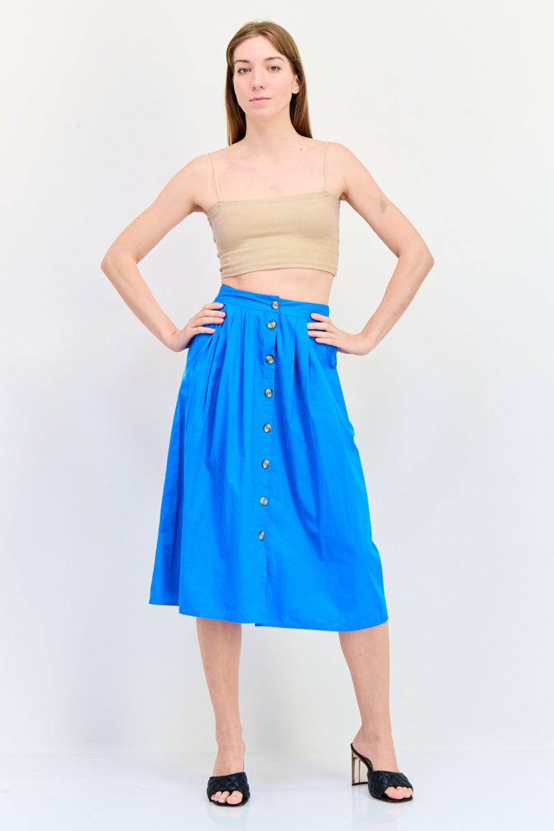 Fire & Glory Women Solid Midi Skirt, Blue - Image 4