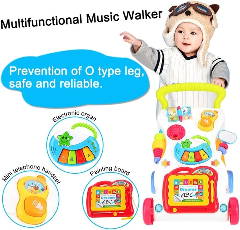 YouPin Baby Walker Multifunction Infant Stand-to-Sit Toddler Four Wheels Trolley Kids Learning Walking Toddler Toys Piano Drawing Gift (Color : With box) - Image 4