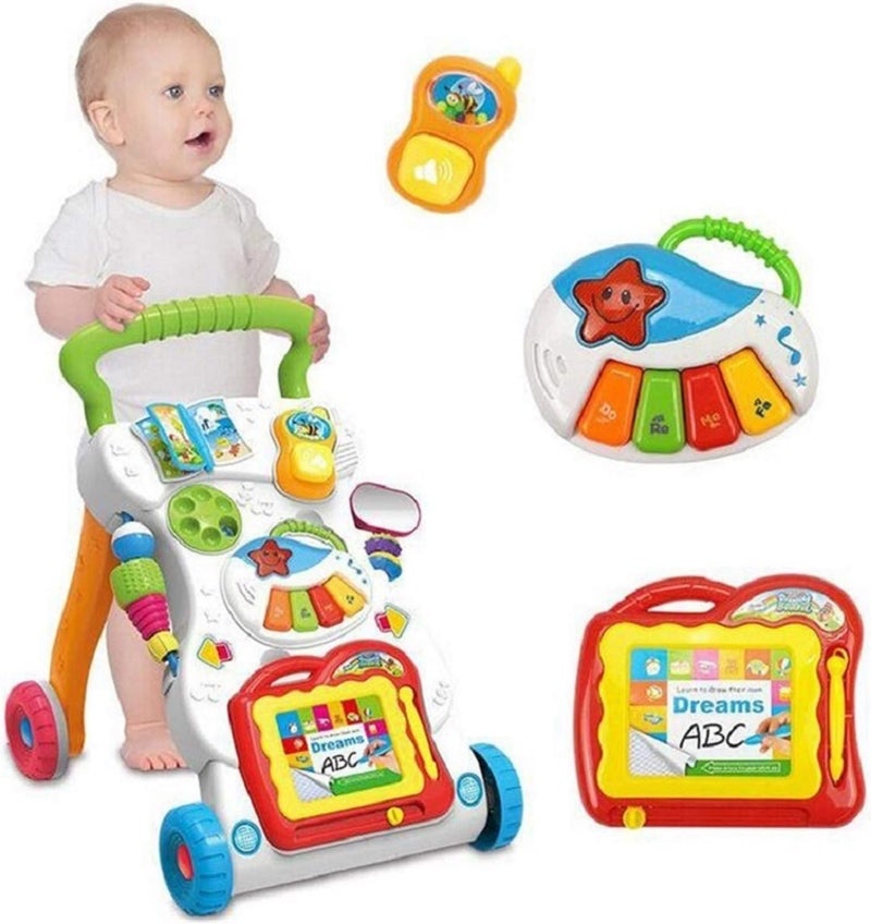 YouPin Baby Walker Multifunction Infant Stand-to-Sit Toddler Four Wheels Trolley Kids Learning Walking Toddler Toys Piano Drawing Gift (Color : With box) - Image 2